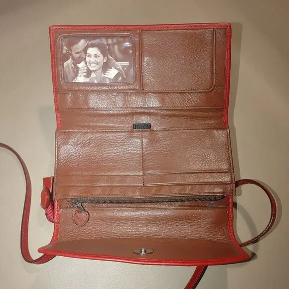 Brighton Retired Lipstick Red Leather Purse Crossbody Organizer Embellishment